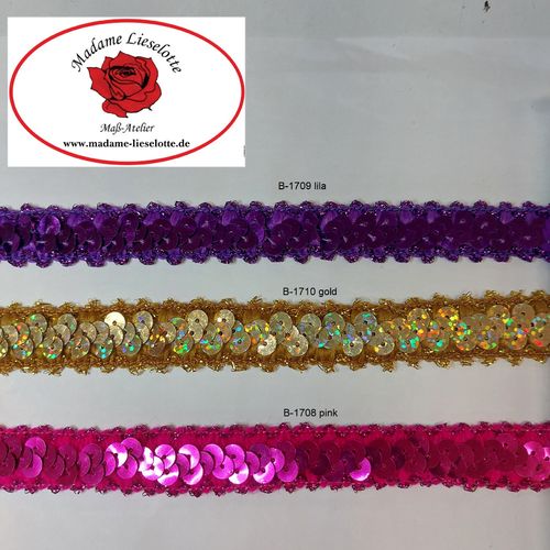 Pailettenband elastisch lila pink od. gold-hologram