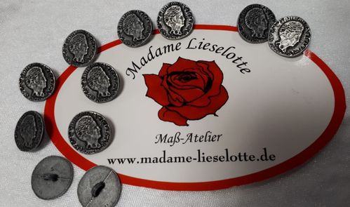 Ösen-Metall-Knopf mit antikem Kopfmotiv - Wappen altsilber