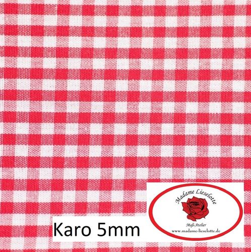 Baumwolle Webware Vichy-Karo 5mm rot-weiß Garngefärbt (1 stk = 0,25m)